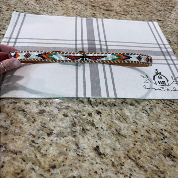 Vintage Dainty Southwest Native American Seed Beads Thunderbird Leather Belt S